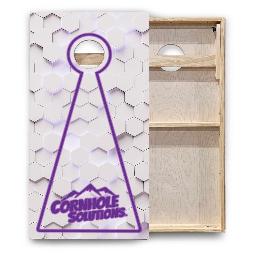 Glow Hole White Background Cornhole Boards - Backyard Series