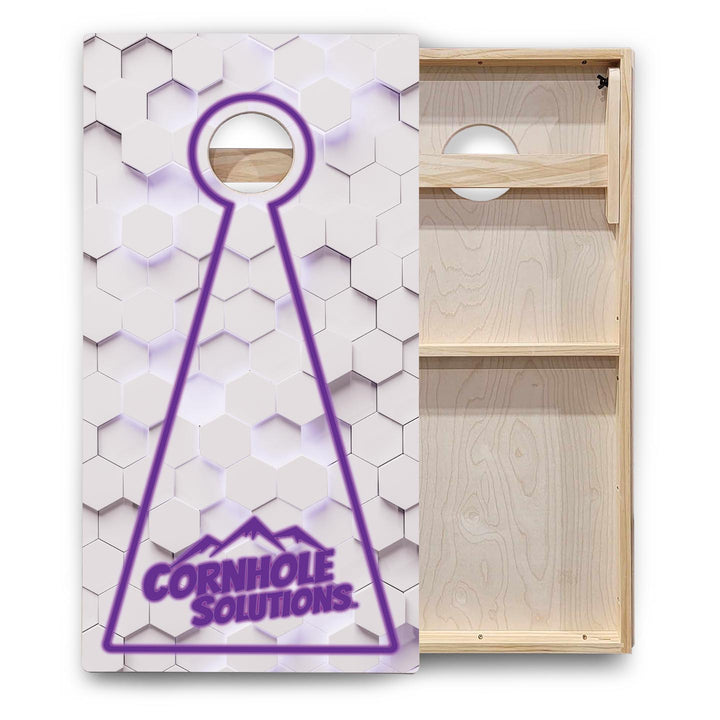 Glow Hole White Background Cornhole Boards - Backyard Series