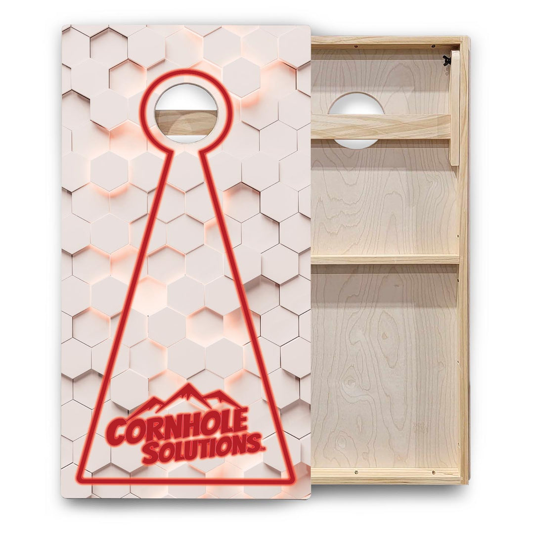 Glow Hole White Background Cornhole Boards - Backyard Series