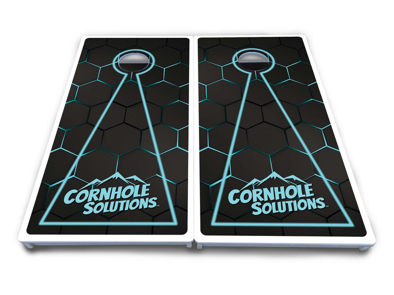 Waterproof - Glow Hole Black Design Options - All Weather Boards "Outdoor Solution" 18mm(3/4")Direct UV Printed - Regulation 2' by 4' Cornhole Boards (Set of 2 Boards) Double Thick Legs, with Leg Brace & Dual Support Braces!