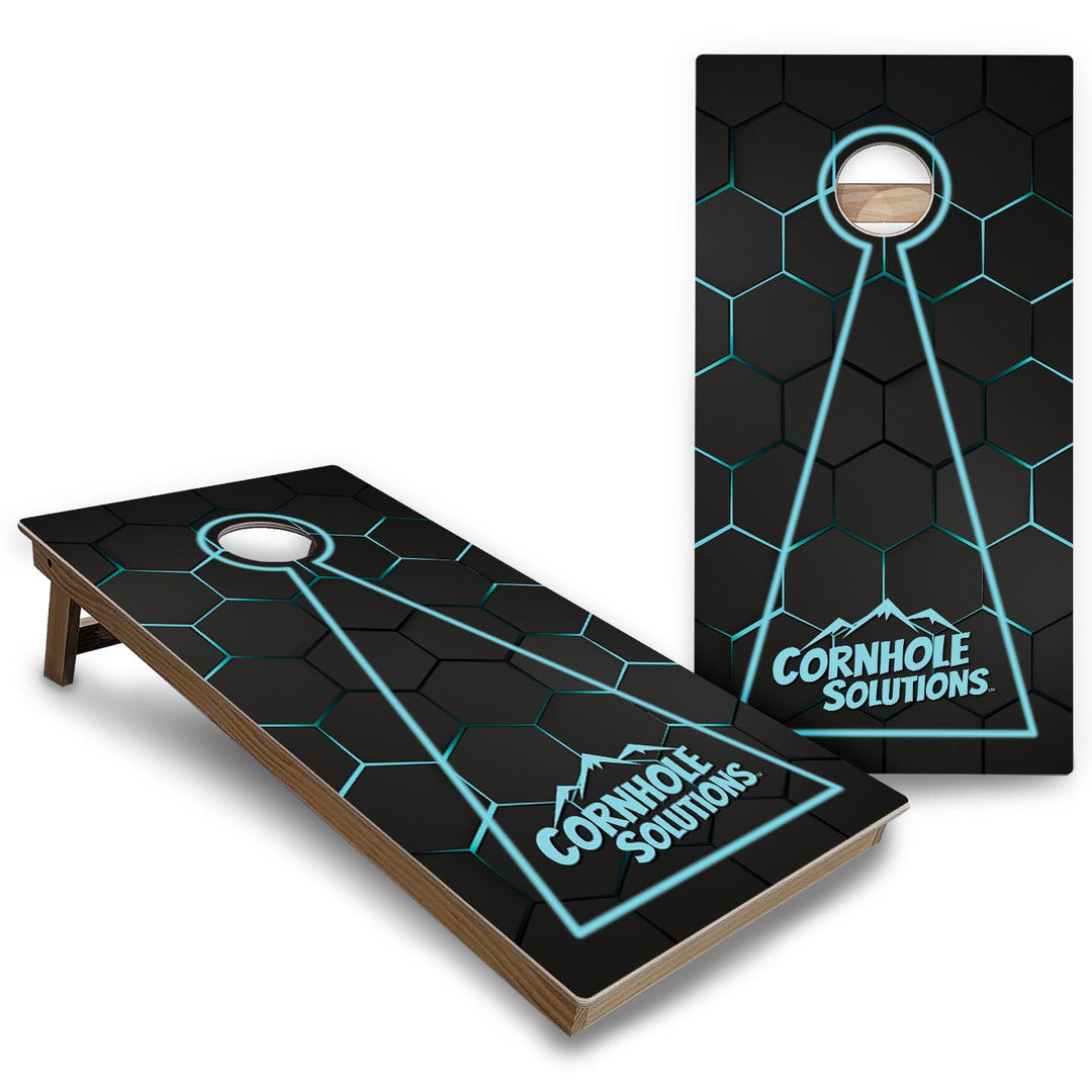 Glow Hole Black Background Cornhole Boards - Backyard Series