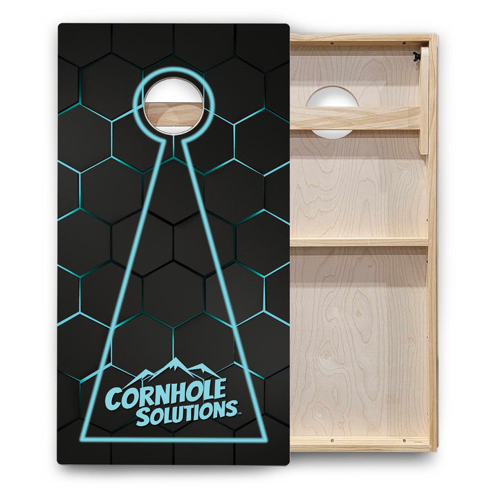 Glow Hole Black Background Cornhole Boards - Backyard Series