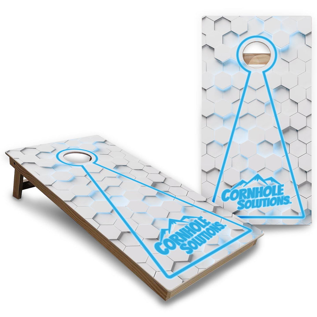 Glow Hole White Background Cornhole Boards - Backyard Series