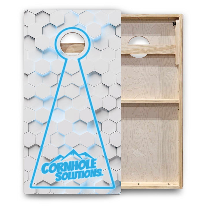 Glow Hole White Background Cornhole Boards - Backyard Series