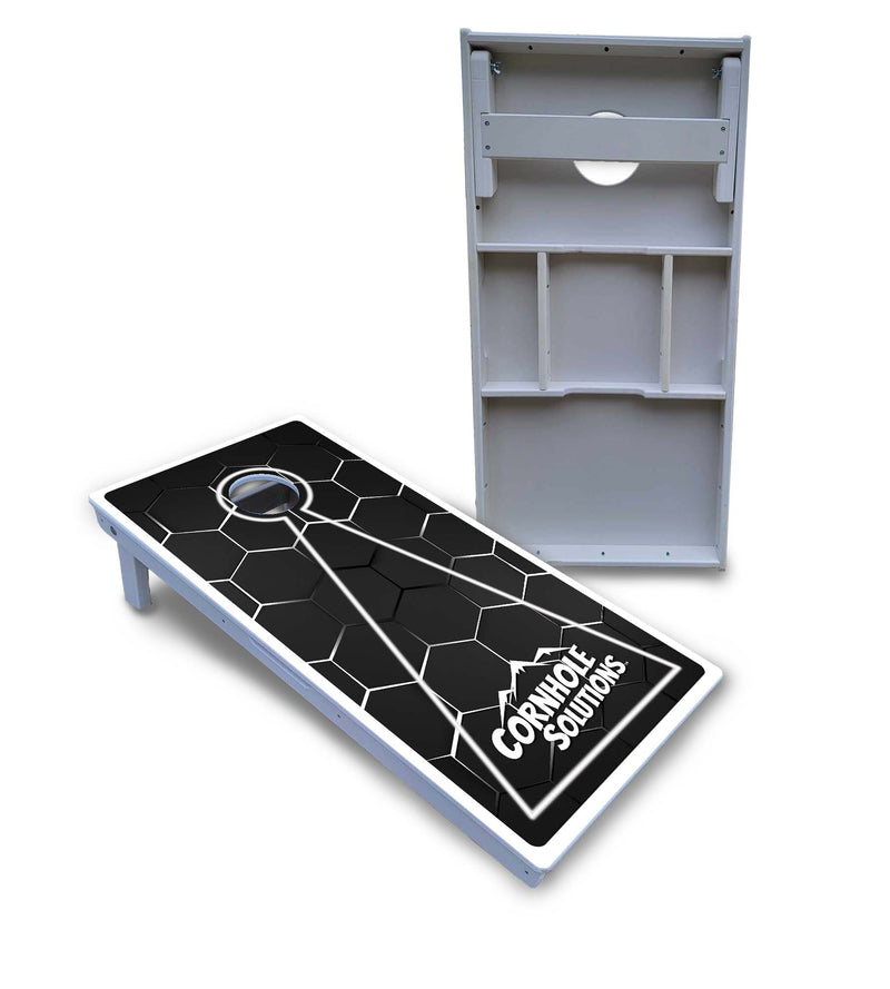 Waterproof - Glow Hole Black Design Options - All Weather Boards "Outdoor Solution" 18mm(3/4")Direct UV Printed - Regulation 2' by 4' Cornhole Boards (Set of 2 Boards) Double Thick Legs, with Leg Brace & Dual Support Braces!