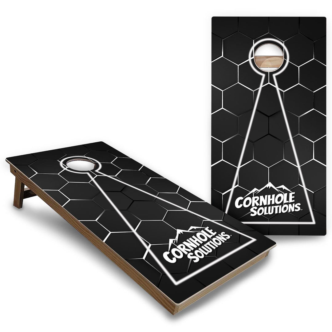 Glow Hole Black Background Cornhole Boards - Backyard Series