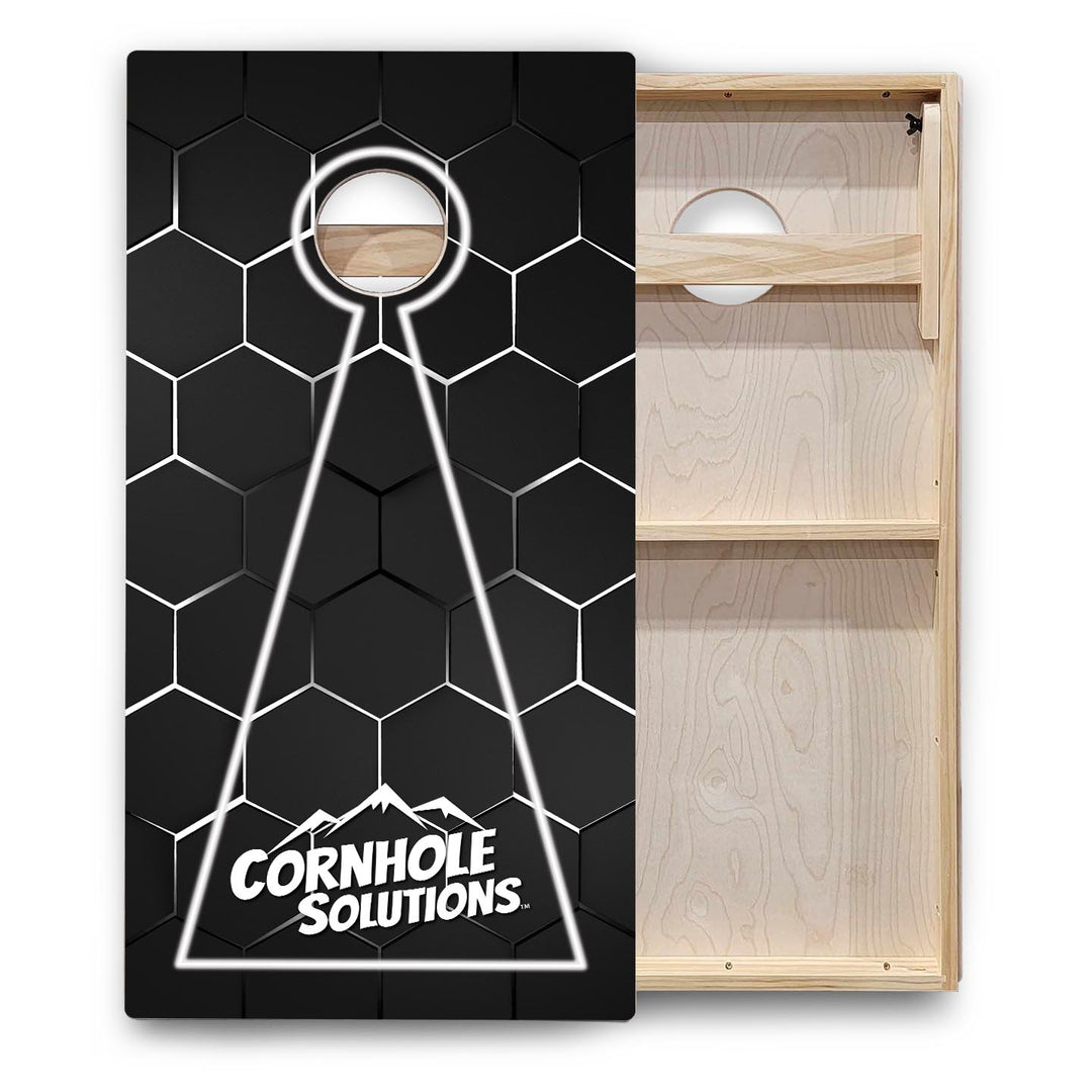 Glow Hole Black Background Cornhole Boards - Backyard Series