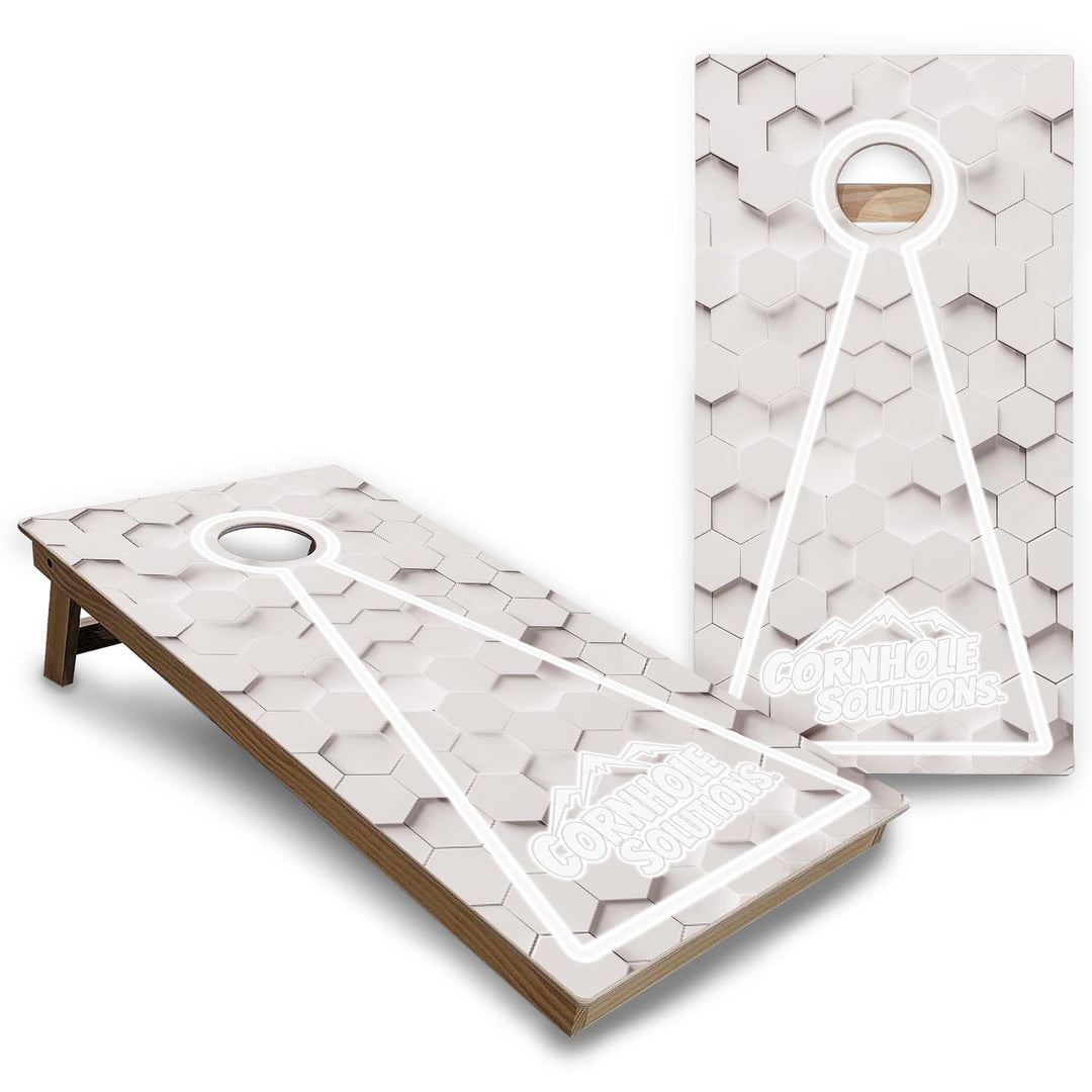 Glow Hole White Background Cornhole Boards - Backyard Series