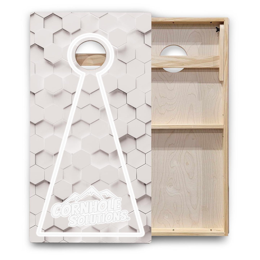 Glow Hole White Background Cornhole Boards - Backyard Series