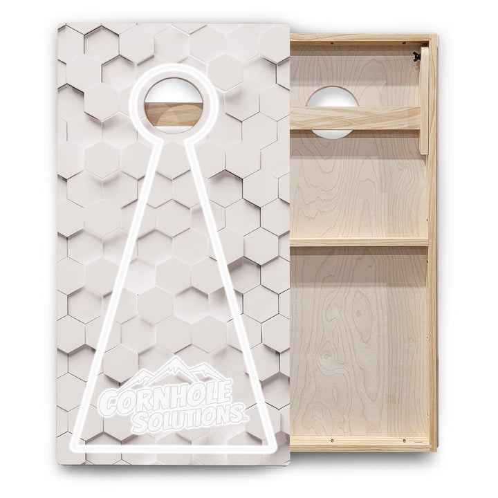 Glow Hole White Background Cornhole Boards - Backyard Series
