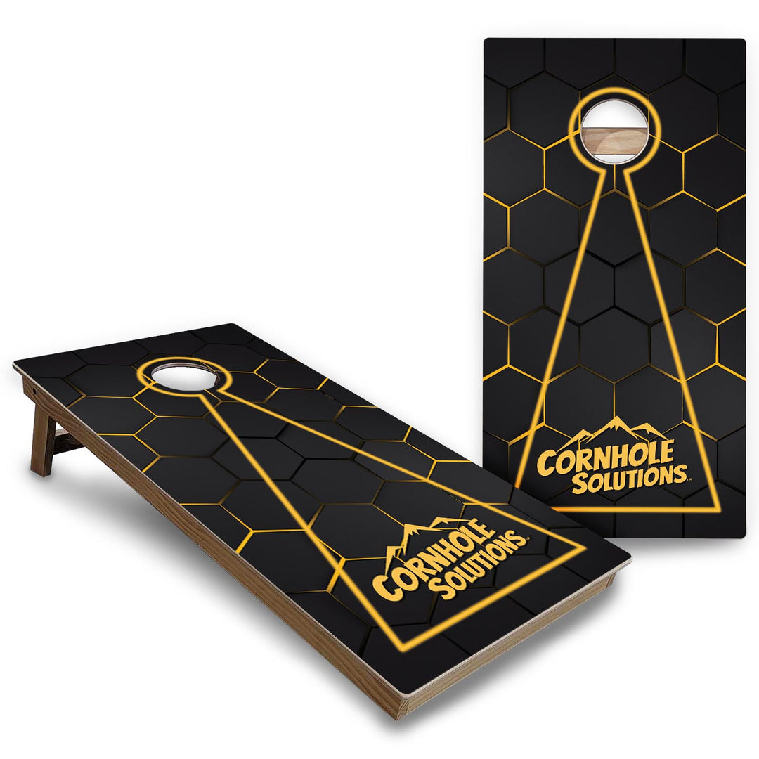 Glow Hole Black Background Cornhole Boards - Backyard Series
