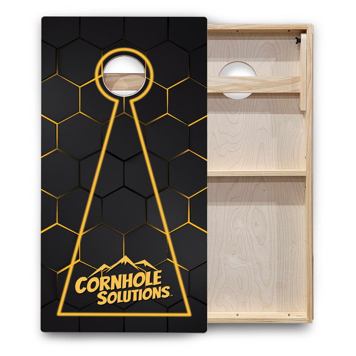 Glow Hole Black Background Cornhole Boards - Backyard Series