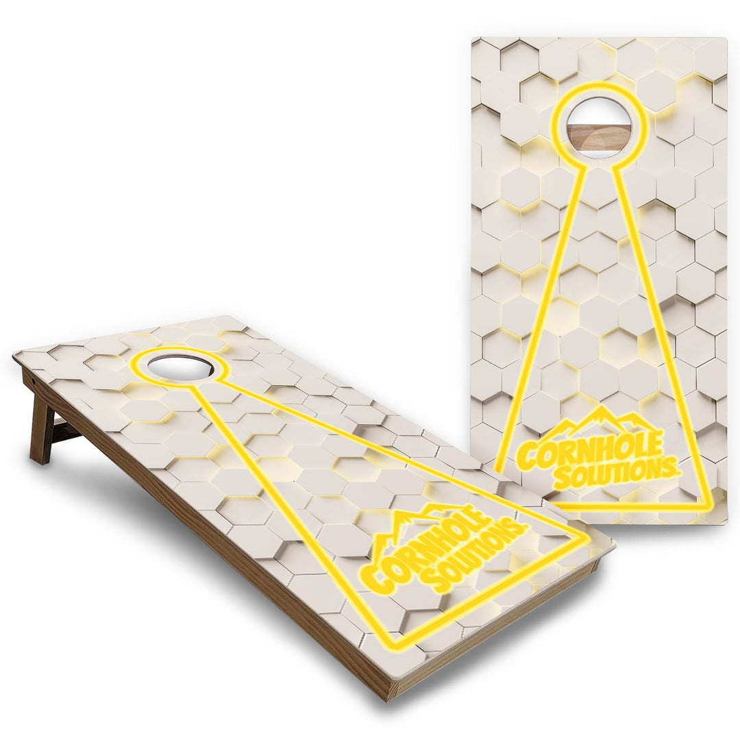 Glow Hole White Background Cornhole Boards - Backyard Series