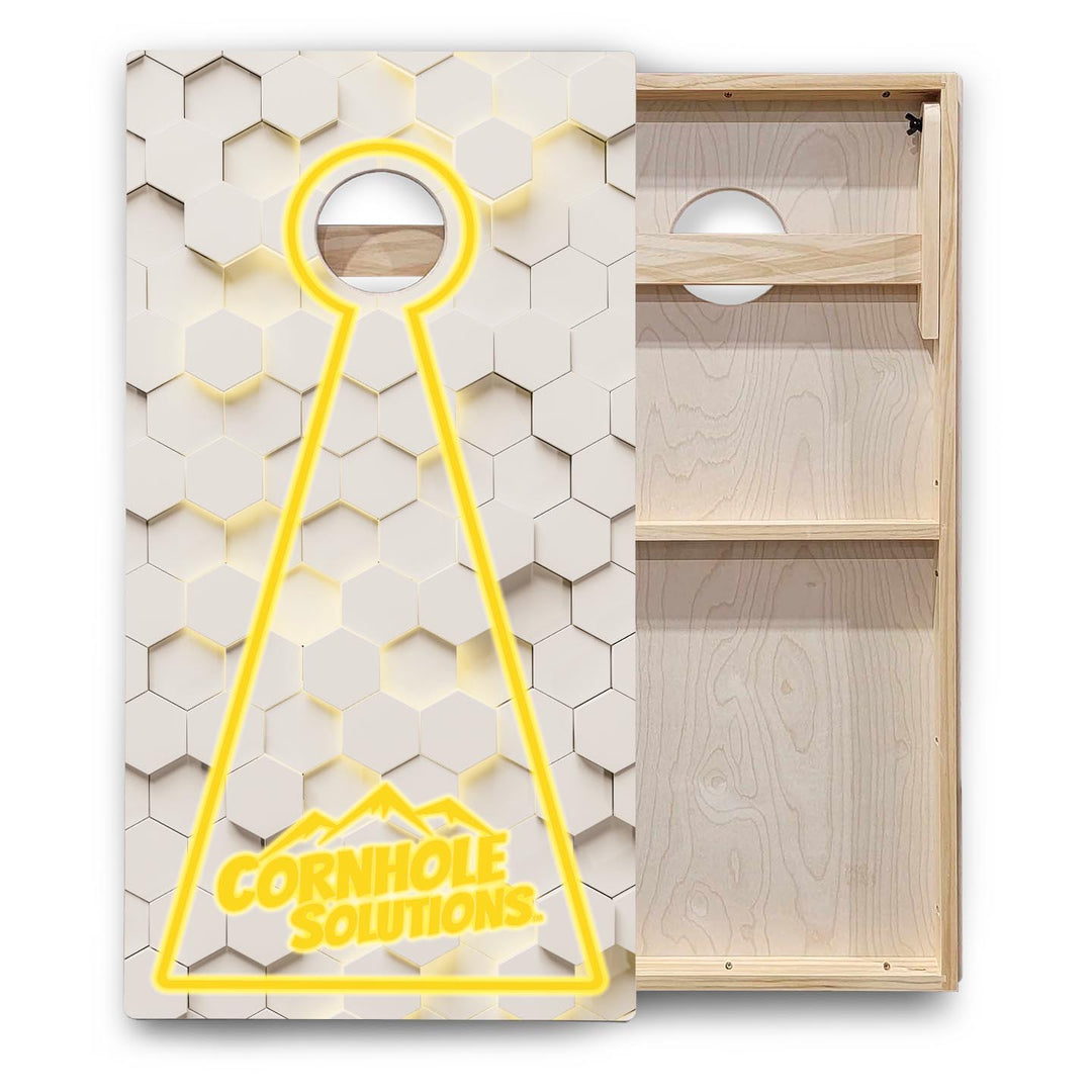 Glow Hole White Background Cornhole Boards - Backyard Series