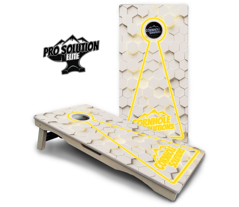 Pro Solution Elite - Glow Hole White (8) Color Options - Professional Tournament Cornhole Boards 3/4" Baltic Birch - Zero Bounce Zero Movement Vertical Interlocking Braces for Extra Weight & Stability +Double Thick Legs +Airmail Blocker