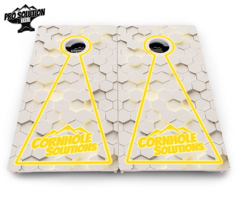 Pro Solution Elite - Glow Hole White (8) Color Options - Professional Tournament Cornhole Boards 3/4" Baltic Birch - Zero Bounce Zero Movement Vertical Interlocking Braces for Extra Weight & Stability +Double Thick Legs +Airmail Blocker