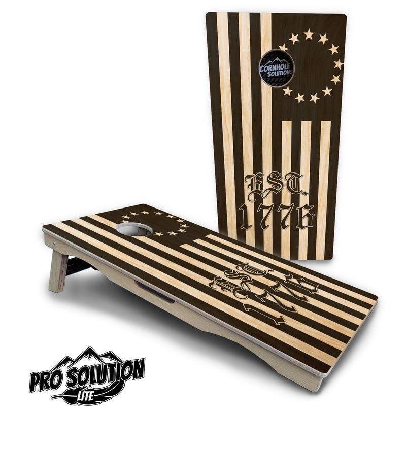 Pro Solution Lite - Land of the Free - Professional Tournament Cornhole Boards 3/4" Baltic Birch - Zero Bounce Zero Movement Vertical Interlocking Braces for Extra Weight & Stability +Double Thick Legs +Airmail Blocker