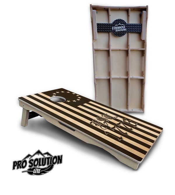 Pro Solution Lite - Land of the Free - Professional Tournament Cornhole Boards 3/4" Baltic Birch - Zero Bounce Zero Movement Vertical Interlocking Braces for Extra Weight & Stability +Double Thick Legs +Airmail Blocker