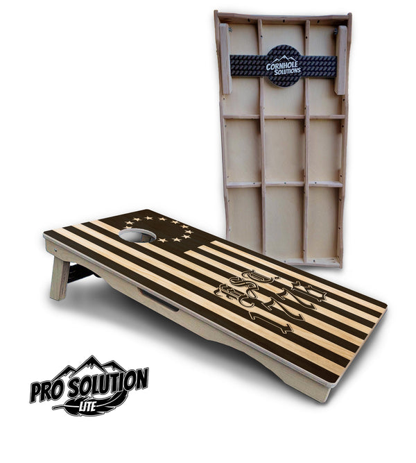 Pro Solution Elite - Land of the Free - Professional Tournament Cornhole Boards 3/4" Baltic Birch - Zero Bounce Zero Movement Vertical Interlocking Braces for Extra Weight & Stability +Double Thick Legs +Airmail Blocker