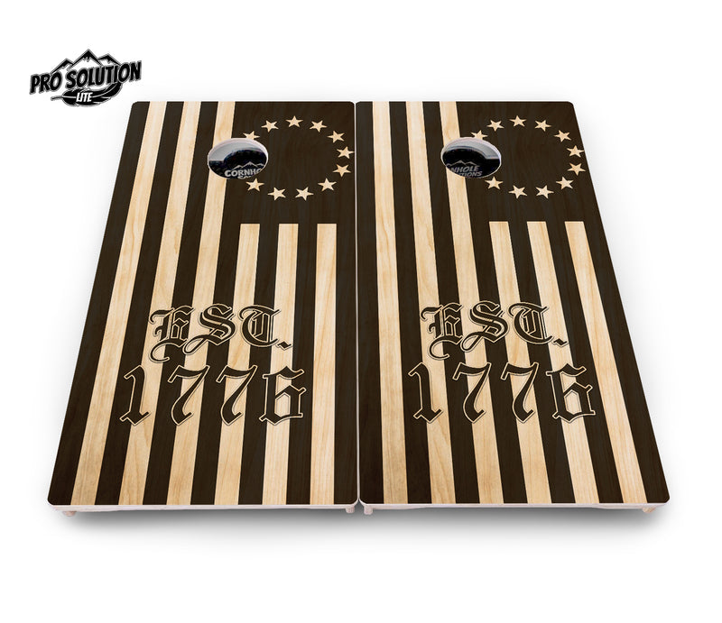 Pro Solution Lite - Land of the Free - Professional Tournament Cornhole Boards 3/4" Baltic Birch - Zero Bounce Zero Movement Vertical Interlocking Braces for Extra Weight & Stability +Double Thick Legs +Airmail Blocker