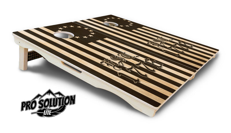 Pro Solution Elite - Land of the Free - Professional Tournament Cornhole Boards 3/4" Baltic Birch - Zero Bounce Zero Movement Vertical Interlocking Braces for Extra Weight & Stability +Double Thick Legs +Airmail Blocker