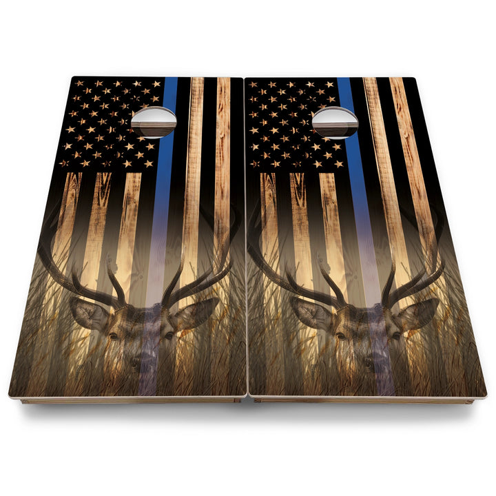 Hidden Deer & Fish Burnt Flag Cornhole Boards - Backyard Series