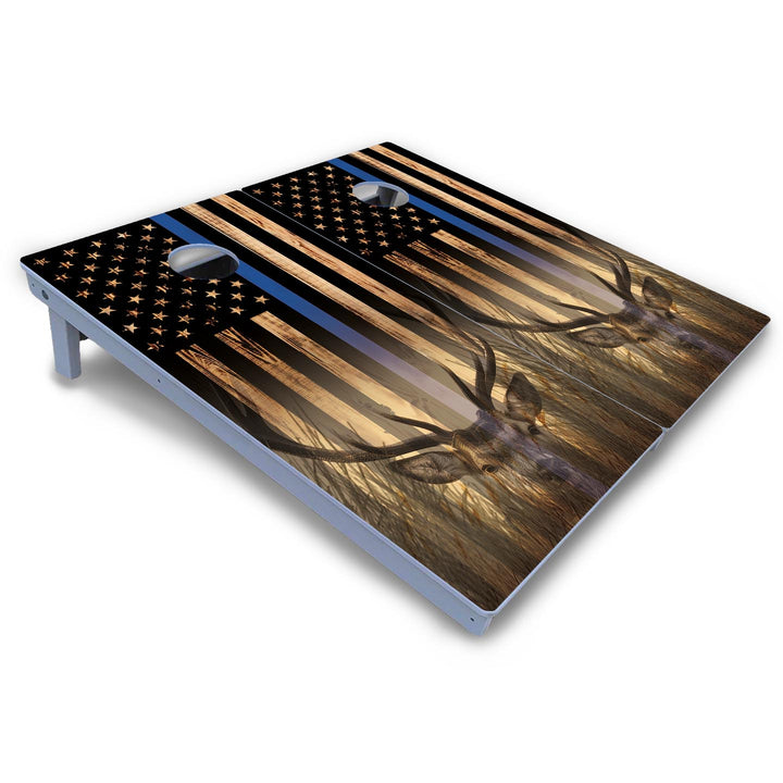 Blue & Red Line Deer & Fish Flag Cornhole Boards - All Weather Series
