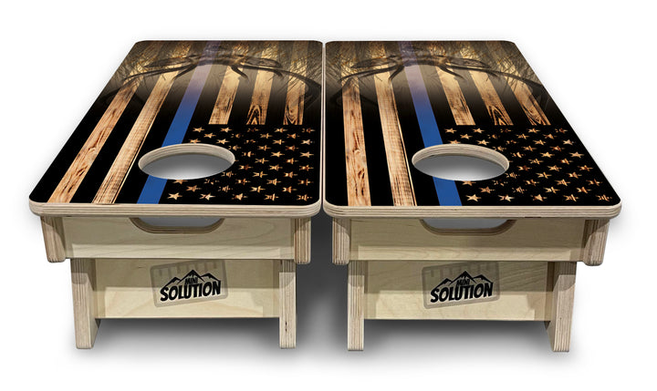 Mini Cornhole Boards - Blue & Red Line Deer & Fish Flag
