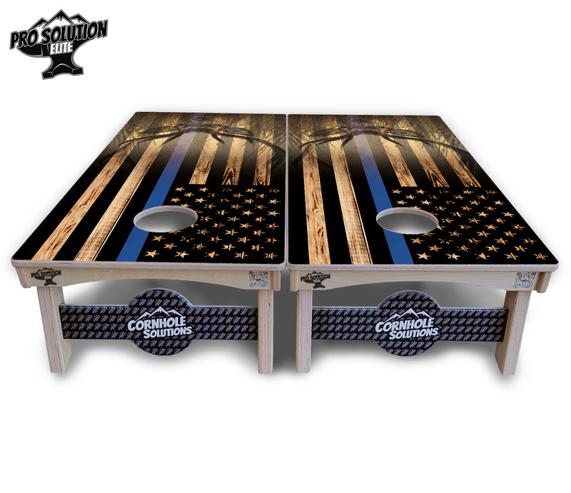 Pro Solution Elite - Blue & Red Line Flag Deer & Fish Design Options - Professional Tournament Cornhole Boards 3/4" Baltic Birch - Zero Bounce Zero Movement Vertical Interlocking Braces for Extra Weight & Stability +Double Thick Legs +Airmail Blocker