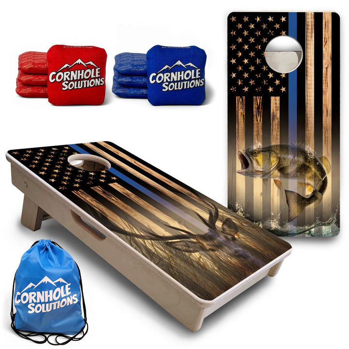 Blue Line Hidden Deer & Fish Flag - Mini or Vacation Size Cornhole Boards