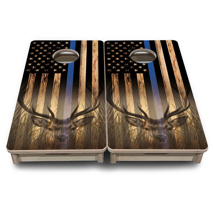 Blue Line Hidden Deer Flag - Mini or Vacation Size Cornhole Boards