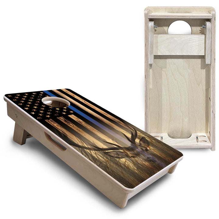 Blue Line Hidden Deer & Fish Flag - Mini or Vacation Size Cornhole Boards