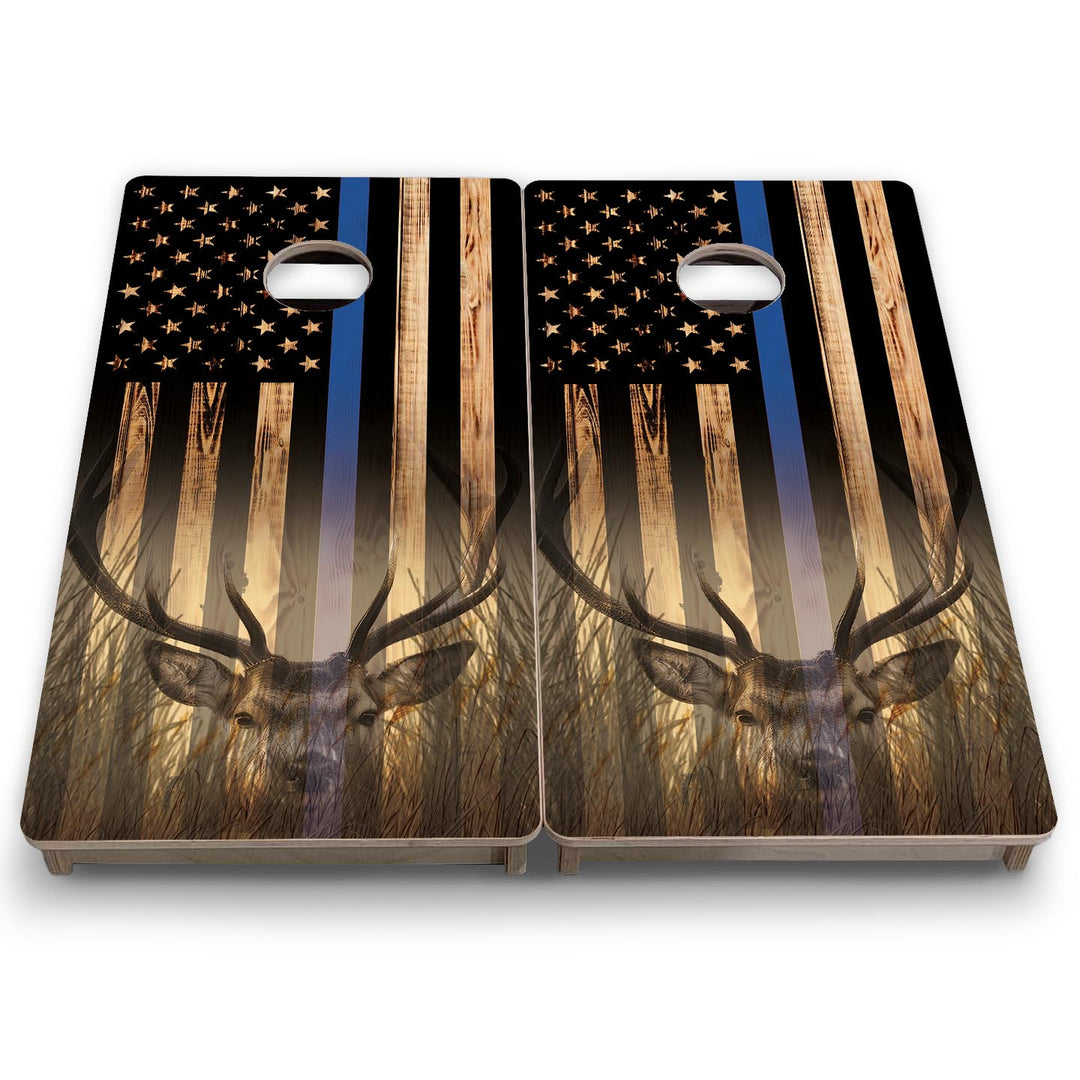 Blue Line Hidden Deer Flag - Mini or Vacation Size Cornhole Boards