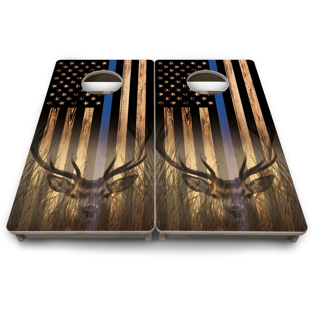 Blue Line Hidden Deer Flag - Mini or Vacation Size Cornhole Boards
