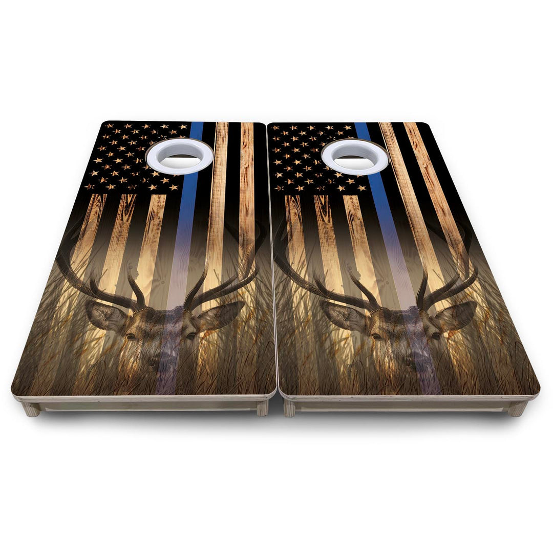 Blue Line Hidden Deer Flag - Mini or Vacation Size Cornhole Boards