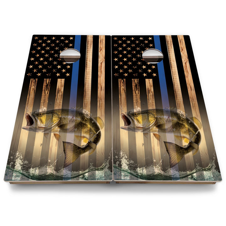 Hidden Deer & Fish Burnt Flag Cornhole Boards - Backyard Series