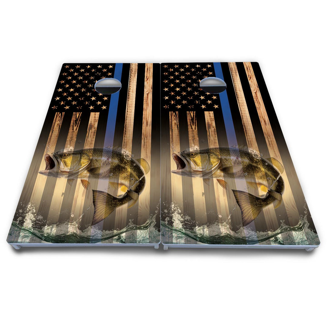 Blue & Red Line Deer & Fish Flag Cornhole Boards - All Weather Series