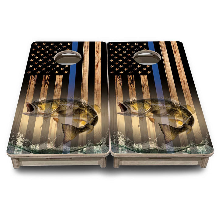 Blue Line Hidden Fish Flag - Mini or Vacation Size Cornhole Boards