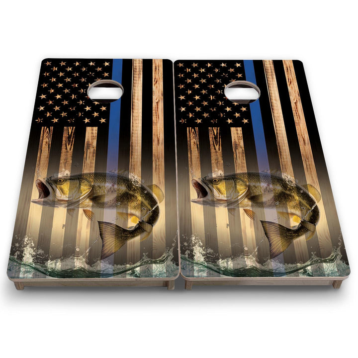 Blue Line Hidden Fish Flag - Mini or Vacation Size Cornhole Boards