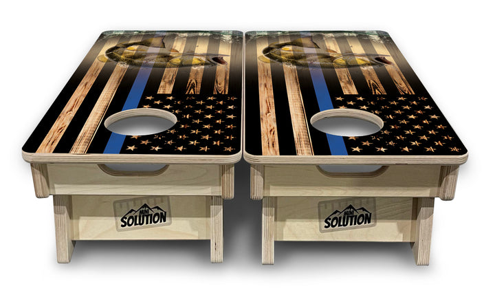 Mini Cornhole Boards - Blue & Red Line Deer & Fish Flag