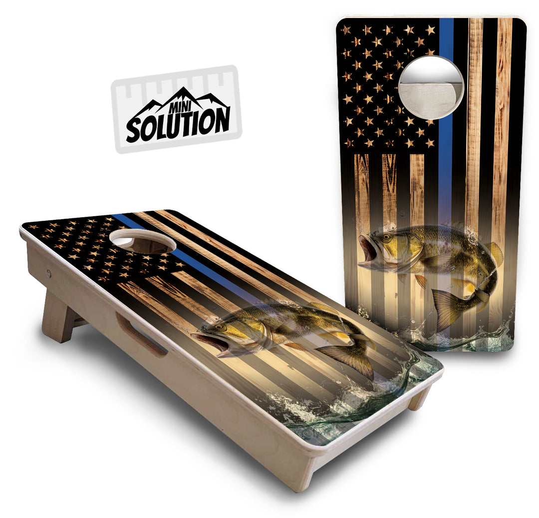Mini Cornhole Boards - Blue & Red Line Deer & Fish Flag