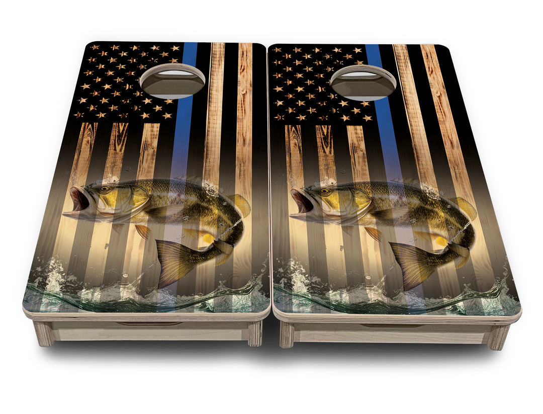 Mini Cornhole Boards - Blue & Red Line Deer & Fish Flag