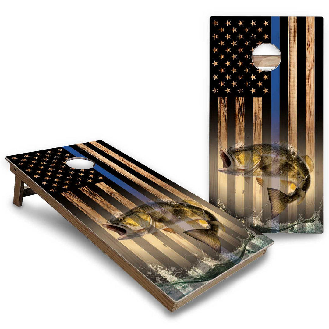 Hidden Deer & Fish Burnt Flag Cornhole Boards - Backyard Series