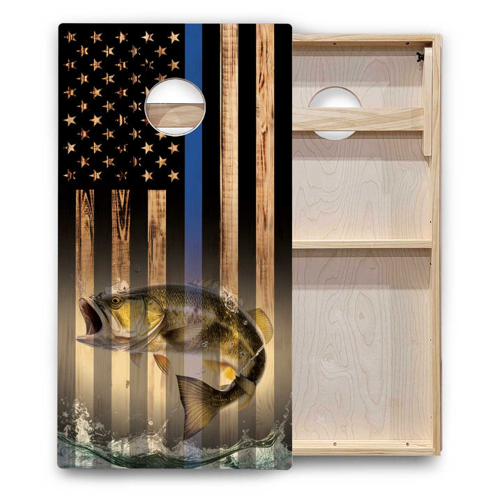 Hidden Deer & Fish Burnt Flag Cornhole Boards - Backyard Series