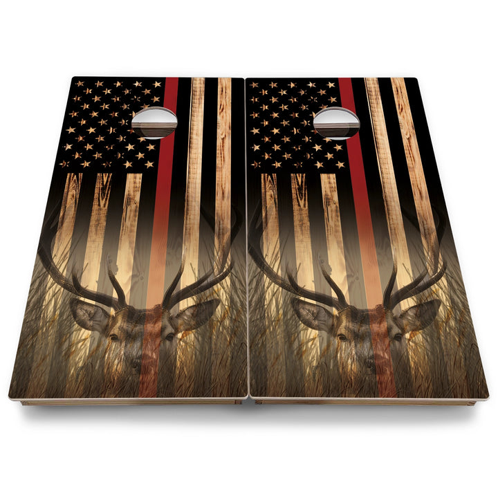 Hidden Deer & Fish Burnt Flag Cornhole Boards - Backyard Series
