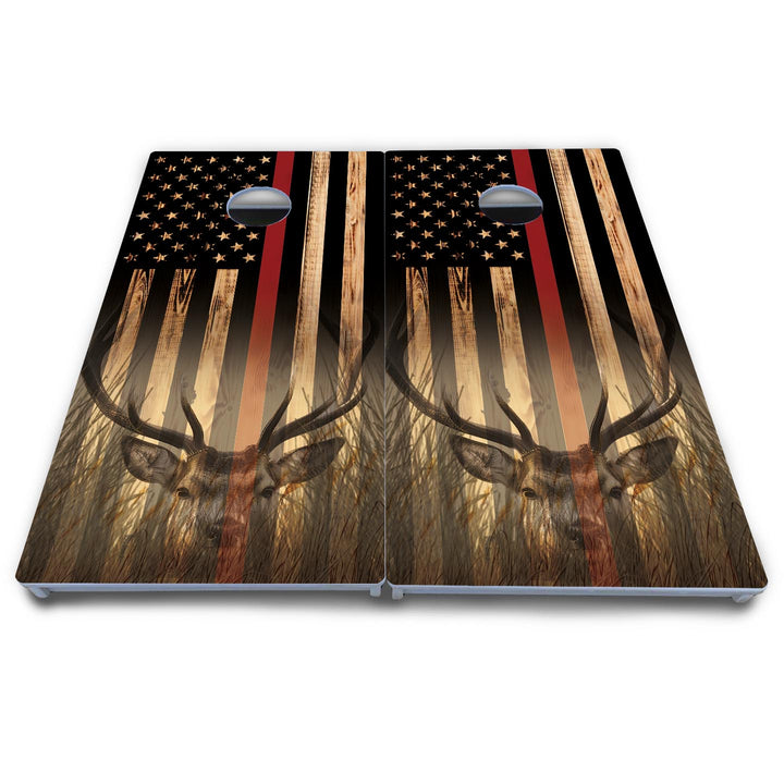 Blue & Red Line Deer & Fish Flag Cornhole Boards - All Weather Series