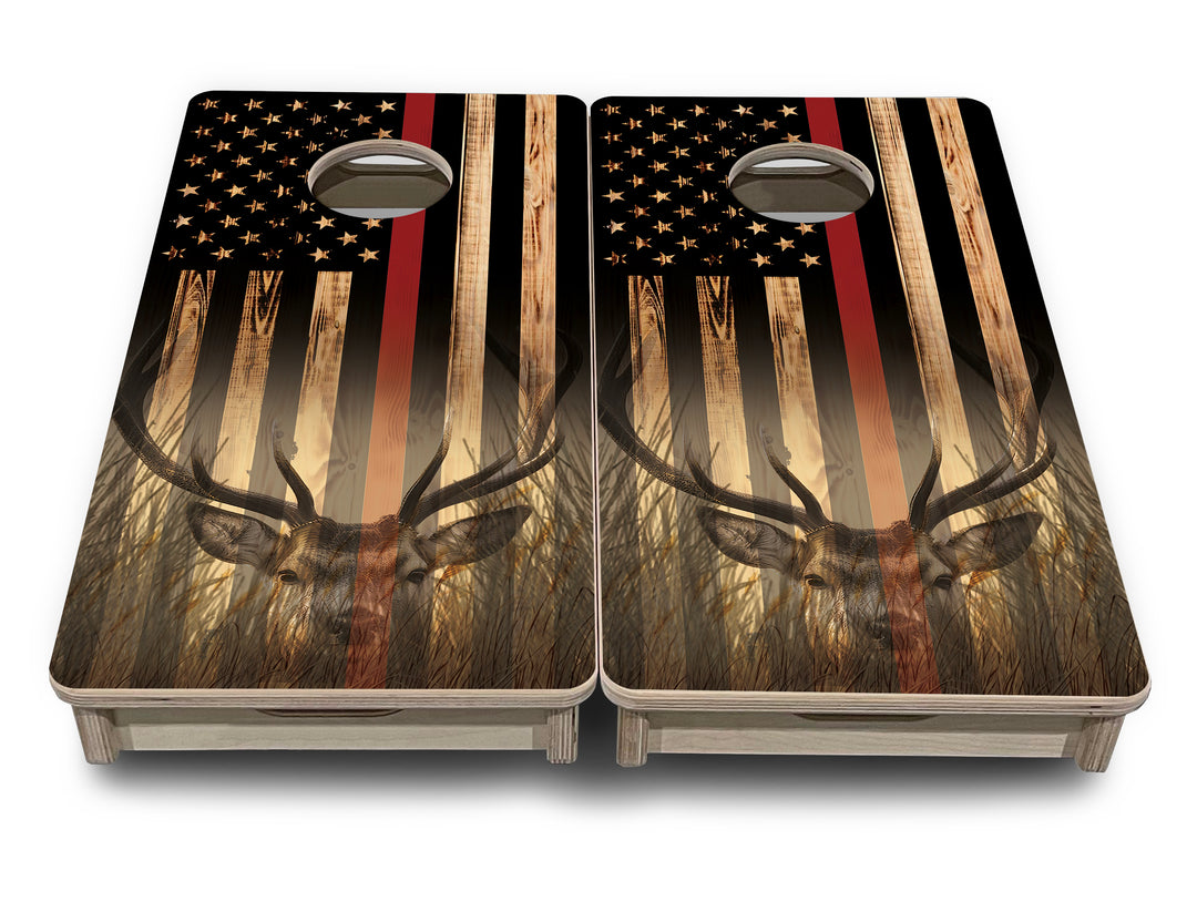 Mini Cornhole Boards - Blue & Red Line Deer & Fish Flag