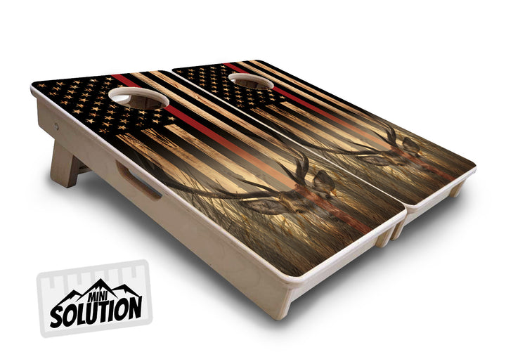 Mini Cornhole Boards - Blue & Red Line Deer & Fish Flag