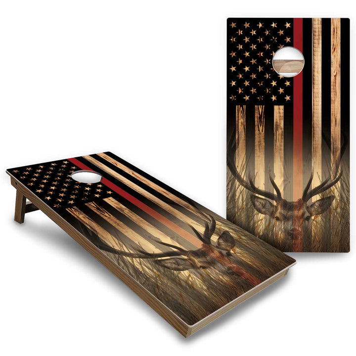 Hidden Deer & Fish Burnt Flag Cornhole Boards - Backyard Series