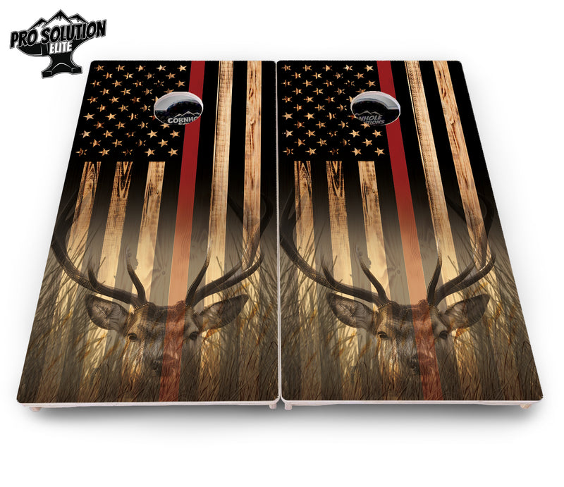 Pro Solution Elite - Blue & Red Line Flag Deer & Fish Design Options - Professional Tournament Cornhole Boards 3/4" Baltic Birch - Zero Bounce Zero Movement Vertical Interlocking Braces for Extra Weight & Stability +Double Thick Legs +Airmail Blocker